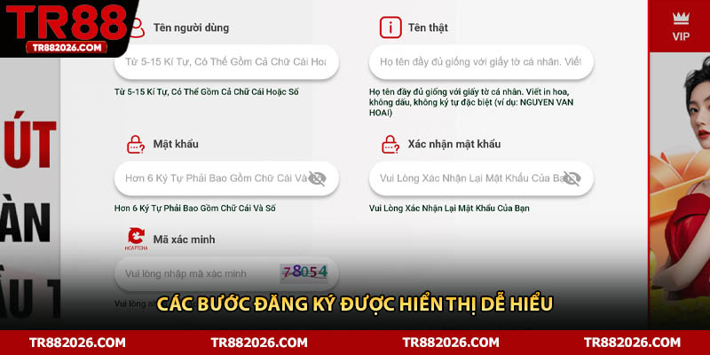 Các bước đăng ký được hiển thị dễ hiểu